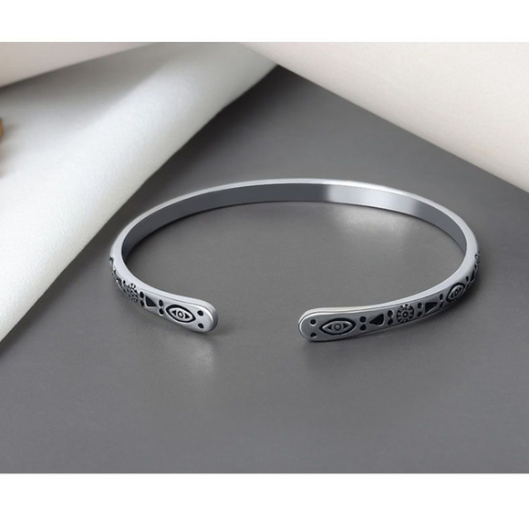Boho Engraved 925 Sterling‎ Silver Cuff Bracelet, 58cm Adjustable - Picture 8 of 15